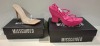 30 X BRAND NEW MIXED MISSGUIDED SHOES TO INCLUDE FAUX LEATHER PLATFORM STRAPPY SANDAL IN PINK , SQUARE TOE BLOCK HEEL MULE SANDALS IN BLACK ETC ALL IN SIZE 5