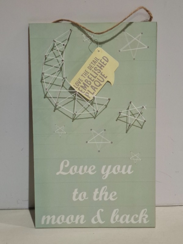 504 X BRAND NEW EMBELISHED WOODEN PLAQUES (LOVE YOU TO THE MOON AND BACK)