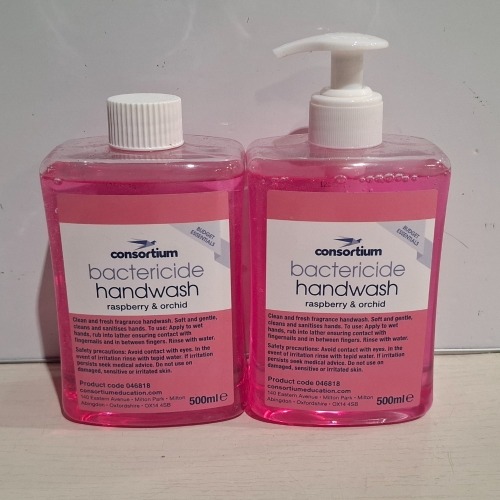 120 X BRAND NEW CONSORTIUM BACTERICIDE HANDWASH DISPENSER AND REFILL BOTTLES IN 20 BOXES