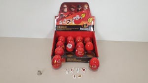 288 X INCREDIBLES SECRET EGG CHARACTER ERASERS CONTAINED WITHIN 24 MERCHANDISING CARDBOARD BOXES EACH CONTAINING 12 EGGS WITH EACH EGG CONTAINING 6 CHARACTER ERASERS - 6 CARTONS