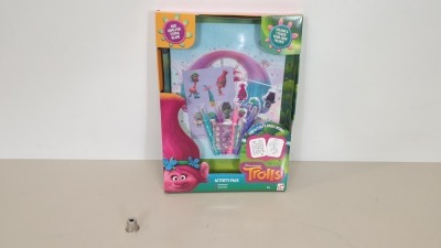 156 X BRAND NEW DREAM WORK TROLLS ACTIVITY PACK, INCLUDES 60 PAGE ACTIVITY FOLDER, 4 MARKERS, 2 STICKER SHEETS AND GEMS - IN 13 BOXES