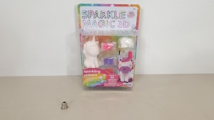 88 X BRAND NEW TESCO SPARKLE MAGIC 3D UNICORN - COMES WITH CERAMIC FIGURINE, RHINESTONES, WHITE GLUE, MINI PAINT BRUSH AND WAX ETC IN 22 CARTONS