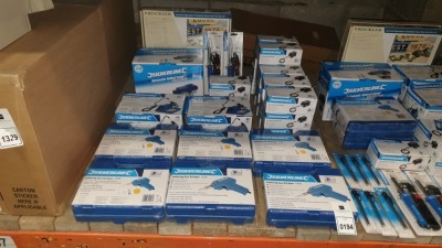 31 X BRAND NEW BOXED SILVERLINE TOOLS INCLUDING 6 X 100W 6PC SOLDERING GUN KIT, 2 X 5 - 48W SOLDERING STATIONS, 19 X MINI SOLDERING STATION 8W, 1 X AUTOMATIC OPTICAL LEVEL, 2 X IN CAR SOLDERING IRON AND 1 X ROCKLER INTERLOCK SIGNMAKERS KIT.