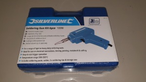 10 X BRAND NEW SILVERLINE 6PC SOLDERING GUN KITS 100W (PROD CODE (349272) - CONSISTING SOLDERING GUN, 3 X TIPS, PASTE & CASE TRADE PRICE £19.25 EACH (EXC VAT) IN 1 CARTON