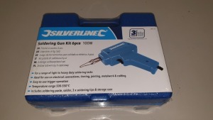 10 X BRAND NEW SILVERLINE 6PC SOLDERING GUN KITS 100W (PROD CODE (349272) - CONSISTING SOLDERING GUN, 3 X TIPS, PASTE & CASE TRADE PRICE £19.25 EACH (EXC VAT) IN 1 CARTON