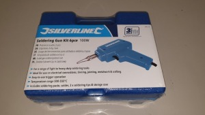 10 X BRAND NEW SILVERLINE 6PC SOLDERING GUN KITS 100W (PROD CODE (349272) - CONSISTING SOLDERING GUN, 3 X TIPS, PASTE & CASE TRADE PRICE £19.25 EACH (EXC VAT) IN 1 CARTON