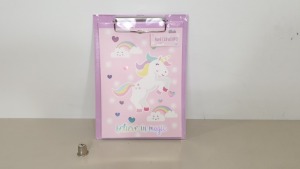 108 X 'BELIEVE IN MAGIC' UNICORN MINI CLIPBOARD & NOTEPAD - IN 9 BOXES