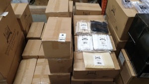 APPROXIMATELY 43,000 ITEMS CONTAINED ON ONE PALLET TO INCLUDE, 5,000 CORN STARCH KNIVES, 10,000 PLASTIC WHITE MID-HEAVY KNIVES, 10,000 PLASTIC CHAMPAGNE KNIVES, 8000 PLASTIC HEAVY WHITE KNIVES AND 10,000 PLASTIC BLACK HEAVY WEIGHT FORKS