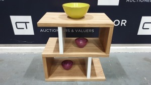 BRAND NEW BOXED CONTENT BY TERENCE CONRAN WOODEN COUNTER BALANCE, SIDE/LAMP TABLE IN OAK/WHITE. - 30 X 50 X 51CM £349 RRP