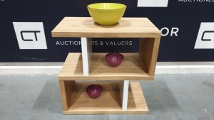 BRAND NEW BOXED CONTENT BY TERENCE CONRAN WOODEN COUNTER BALANCE, SIDE/LAMP TABLE IN OAK/WHITE. - 30 X 50 X 51CM £349 RRP