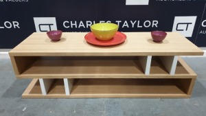 BRAND NEW BOXED CONTENT BY TERENCE CONRAN WOODEN COUNTER BALANCE, COFFEE TABLE IN OAK/WHITE - 40 X 120 X 36.5CM £450.00 RRP