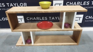 BRAND NEW BOXED CONTENT BY TERENCE CONRAN WOODEN COUNTER BALANCE, LOW SHELVING UNIT IN OAK/WHITE - 30 X 120 X 70CM £550.00 RRP