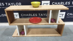 BRAND NEW BOXED CONTENT BY TERENCE CONRAN WOODEN COUNTER BALANCE, LOW SHELVING UNIT IN OAK/WHITE - 30 X 120 X 70CM £550.00 RRP