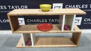 BRAND NEW CONTENT BY TERENCE CONRAN WOODEN COUNTER BALANCE, LOW SHELVING UNIT IN OAK/WHITE - 30 X 120 X 70CM £550.00 RRP