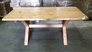 BRAND NEW SOLID WOOD BEER GARDEN/DINING TABLE (SAMPLE) - 183 X 93CM (51KG)