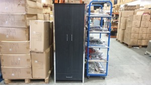 4 X BRAND NEW BOXED 2 DOOR 1 DRAWER BLACK WOODEN WARDROBE. - 70 X 50 X 180CM