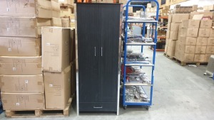 4 X BRAND NEW BOXED 2 DOOR 1 DRAWER BLACK WOODEN WARDROBE. - 70 X 50 X 180CM