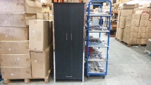 4 X BRAND NEW BOXED 2 DOOR 1 DRAWER BLACK WOODEN WARDROBE. - 70 X 50 X 180CM