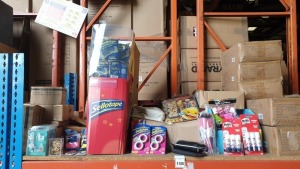 LARGE QUANTITY OF STATIONERY AND TOYS COMPRISING: DESPICABLE ME 3 DESPATCH BAG, PARTY BAG FILLERS, EMOJI BUMBER STATIONARY WALLET, SELLOTAPE WITH DISPLAY STAND, PRITT STICKS, VARIOUS STATIONARY ACCESSORIES - ON ONE SHELF