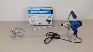 2 X BRAND NEW SILVERLINE DIY 850W PAINT / CEMENT / PLASTER MIXERS WITH 120MM DIA PADDLE, 80 LITRE CAPABILITY (PRODUCT CODE 263965) - (WITH 3 YEARS MANUFACTURERS GUARANTEE) - TRADE PRICE £56.54 EACH (EXC VAT) - PICK LOOSE