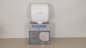 BRAND NEW PLUMBOB HIGH SPEED HAND DRYER 1.8KW - STAINLESS STEEL IN WHITE FINISH SPLASH PROOF TO IPX1 (PROD CODE 673289) - TRADE PRICE £137.46 (EXC VAT) - PICK LOOSE