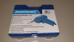 10 X BRAND NEW SILVERLINE 6PC SOLDERING GUN KITS 100W (PROD CODE (349272) - CONSISTING SOLDERING GUN, 3 X TIPS, PASTE & CASE TRADE PRICE £19.25 EACH (EXC VAT) IN 1 CARTON