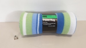 96 X BRAND NEW AUTOCARE TRAVEL RUGS - BLUE / GREEN STRIPE - IN 2 CARTONS