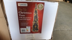 6 X BRAND NEW 6FT POP UP CHRISTMAS TREE WITH BOWS - IN 1 BOX
