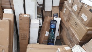 15 X ASSORTED PREMIER CHRISTMAS TREE LOT IN VARIOUS STYLES AND SIZES, CONTAINING FIBRE OPTIC 1.2M LED TREE, 6.5FT FLOCKED SPRUCE PINE, 5FT ALPINE MEADOW ETC (NOTE THESE ARE JDW ONLINE RETURNS)