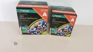 10 X ASSORTED PREMIER LIGHT LOT CONTAINING 5 X PREMIER MULTI ACTION 480 SMARTBRIGHTS (MULTI-COLOURED LED) WI-FI CONTROLLED WITH DUAL TIMER FUNCTION AND 5 X PREMIER MULTI ACTION 360 SMARTBRIGHTS (MULTII-COLOURED LED) WI-FI CONTROLLED WITH DUAL TIMER FUNCTI