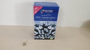 12 X BRAND NEW PREMIER MULTI ACTION 200 SUPABRIGHTS WHITE LEDS WITH GREEN CABLE, (20M LIT LENGTH +10M LEAD CABLE)