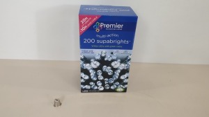 12 X BRAND NEW PREMIER MULTI ACTION 200 SUPABRIGHTS WHITE LEDS WITH GREEN CABLE, (20M LIT LENGTH +10M LEAD CABLE)