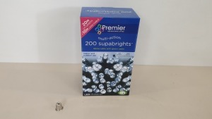 12 X BRAND NEW PREMIER MULTI ACTION 200 SUPABRIGHTS WHITE LEDS WITH GREEN CABLE, (20M LIT LENGTH +10M LEAD CABLE)