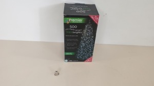 10 X BRAND NEW PREMIER 500 LED MULTI ACTION TREE BRIGHTS, WHITE LED WITH GREEN CABLE, (12.5M LIT LENGTH +10M LEAD CABLE)