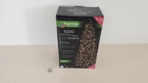 9 X BRAND NEW PREMIER 1000 LED MULTI ACTION TREE BRIGHTS, WARM WHITE LED WITH CLEAR CABLE, (25M LIT LENGTH + 10M LEAD CABLE)