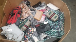 FULL PALLET OF APPROX 330 X BRAND NEW BAGS IE SHOULDER BAGS, CLUTCH BAGS, HANDBAGS AND BACKPACKS IN VARIOUS STYLES AND SIZES