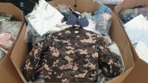 FULL PALLET OF CLOTHING IE ELLA KINGSLEY CAMO JACKET, GAMBLER HERR PYJAMAS, ASOS IRRIDECENT JEWEL ENCRUSTED HARNESS PLUNGE SWIMSUIT, BRAVE SOUL SKIRTS AND VARIOUS OTHER JUMPERS, TOPS, PANTS AND CLOTHING