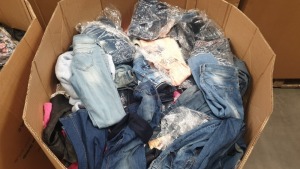 FULL PALLET OF CLOTHING IE RIVER.ISLAND JEANS, ELL DENIM JEANS, WOOX DENIM, KAKTUS TOPS, GDG ACTUEL JACKETS, AND VARIOUS OTHER TOPS, PANTS, DRESSES AND CLOTHING