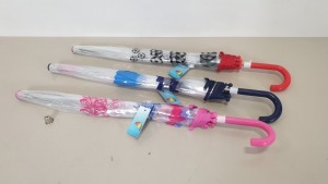 192 X KIDS CLEAR UMBRELLA IN 4 ASSORTED DESIGNS - IN 12 CARTONS