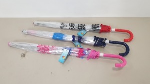 192 X KIDS CLEAR UMBRELLA IN 4 ASSORTED DESIGNS - IN 12 CARTONS