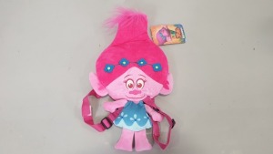 60 X BRAND NEW TROLLS POPPY HEAD PLUSH BACKPACKS - IN 5 CARTONS