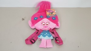 60 X BRANCH NEW TROLLS BRANCH HEAD PLUSH BACKPACK - IN 5 CARTONS