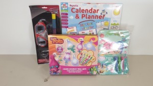 88 X BRAND NEW CHILDRENS TOYS IE. 32 X DISNEY PIXAR MASK & SNORKEL SETS, 16 X TROLLS CREATE YOUR OWN LED FAIRY LIGHTS AND 40 X MAGNETIC CALENDAR & PLANNERS