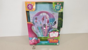 156 X BRAND NEW DREAM WORK TROLLS ACTIVITY PACK, EACH CONTAINING 60 PAGE ACTIVITY FOLDER, 4 MARKERS, 2 STICKER SHEETS AND GEMS - IN 13 BOXES