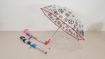 256 X KIDS CLEAR UMBRELLA IN 4 ASSORTED DESIGNS - IN 16 CARTONS