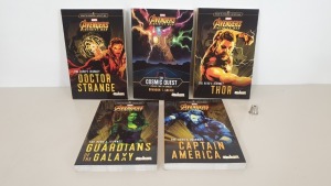 60 X BRAND NEW PACKS OF 5 MARVEL AVENGERS INFINITY WAR PAPERBACK NOVELS IN 15 CARTONS