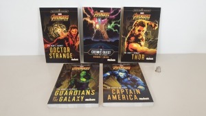 60 X BRAND NEW PACKS OF 5 MARVEL AVENGERS INFINITY WAR PAPERBACK NOVELS IN 15 CARTONS