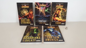 60 X BRAND NEW PACKS OF 5 MARVEL AVENGERS INFINITY WAR PAPERBACK NOVELS IN 15 CARTONS