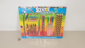 96 X BRAND NEW TESCO SCENTOS SCENTED RAINBOW PACK - CONTAINING SCENTED PENS, GEL PENS, PENCILS, CRAYONS AND ERASERS IN 3 BOXES