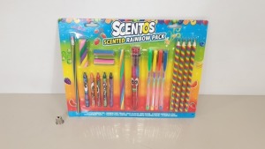 64 X BRAND NEW TESCO SCENTOS SCENTED RAINBOW PACK - CONTAINING SCENTED PENS, GEL PENS, PENCILS, CRAYONS AND ERASERS IN 2 BOXES